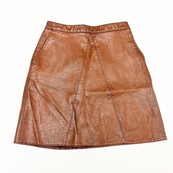 Zara Chocolate Brown Circle Mini Skirt Faux Leather Pockets Size X Small - Picture 1 of 5